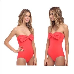 Red bow bandeau swim suit